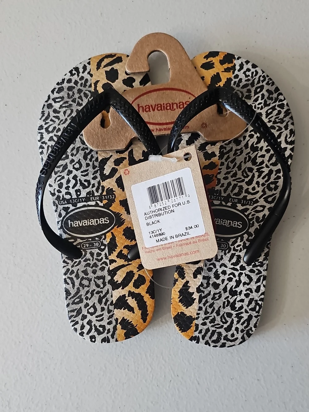 Havaianas Leopard Print Flip Flops - Black, Yellow, White